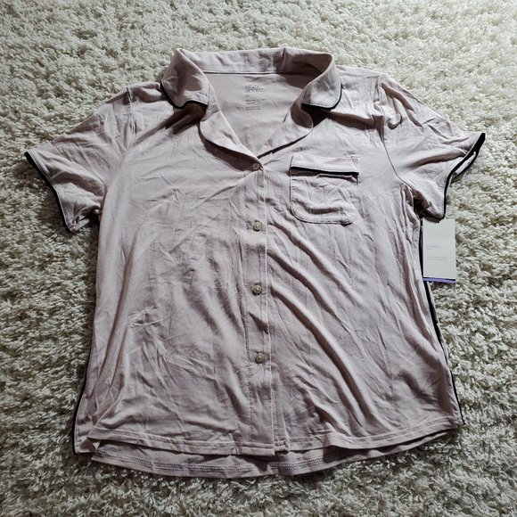 Stars Above Pajama Top Soft Petal Pink Short Sleeve Collared Medium #60-042 - Picture 1 of 8